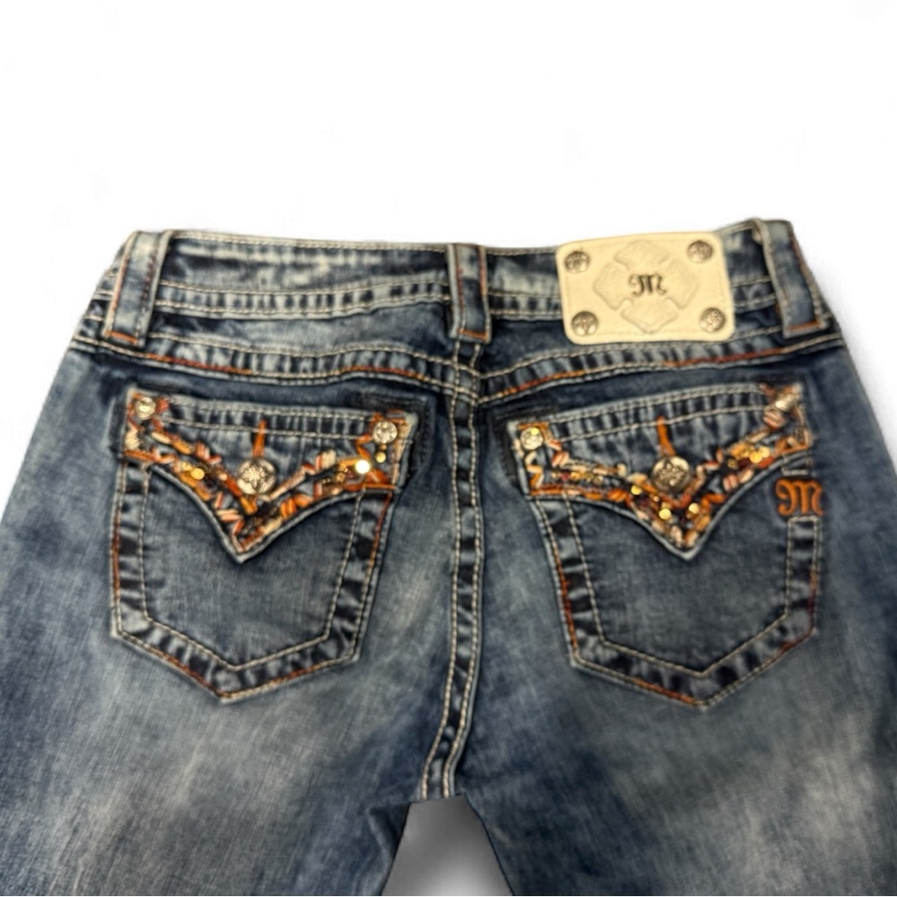 Miss Me Signature Bootcut Jeans Embellished Pockets Distressed Denim - Size: 27 - Picture 6 of 6
